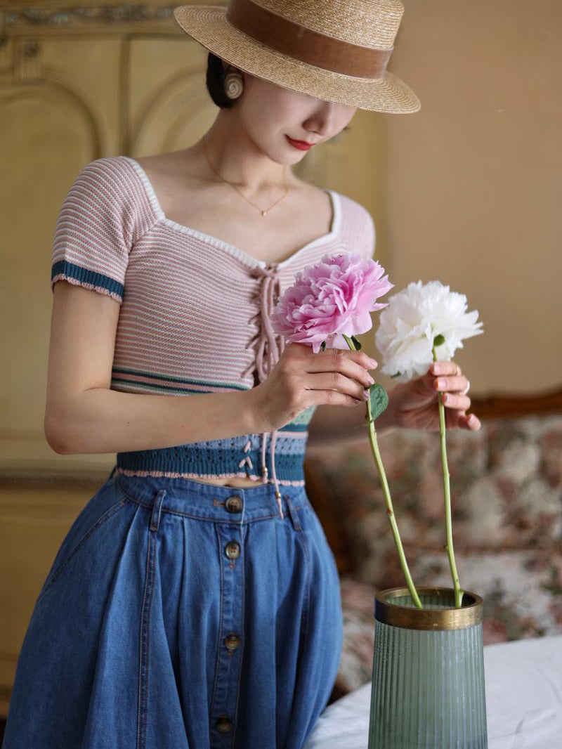 pink striped knit top