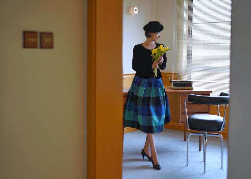 Indigo Green Plaid Retro Umbrella Skirt