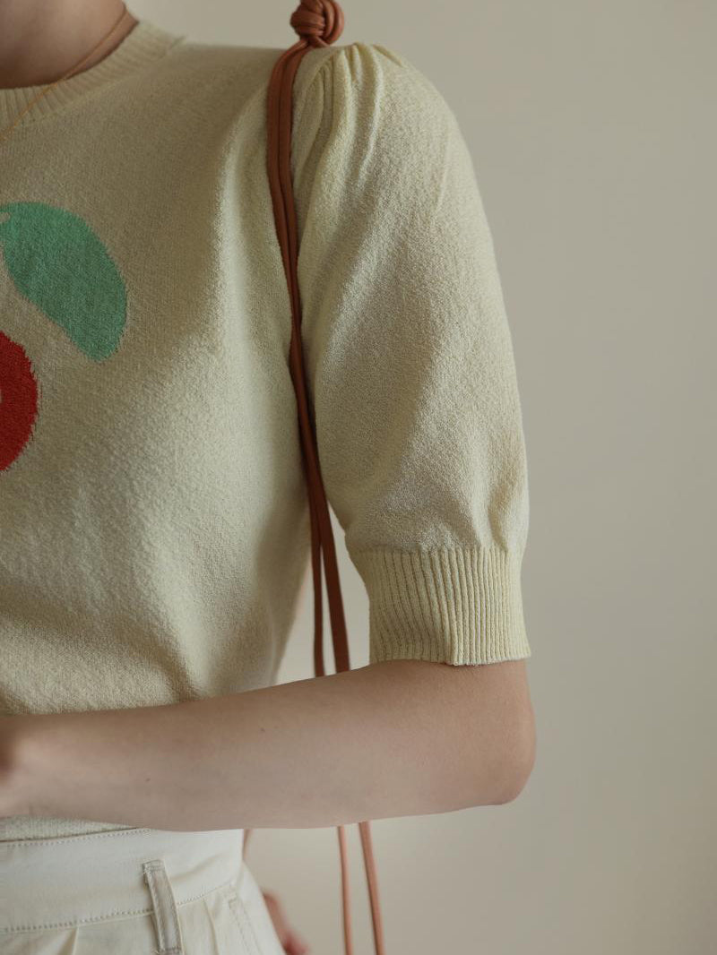 Knitted top with red cherry print