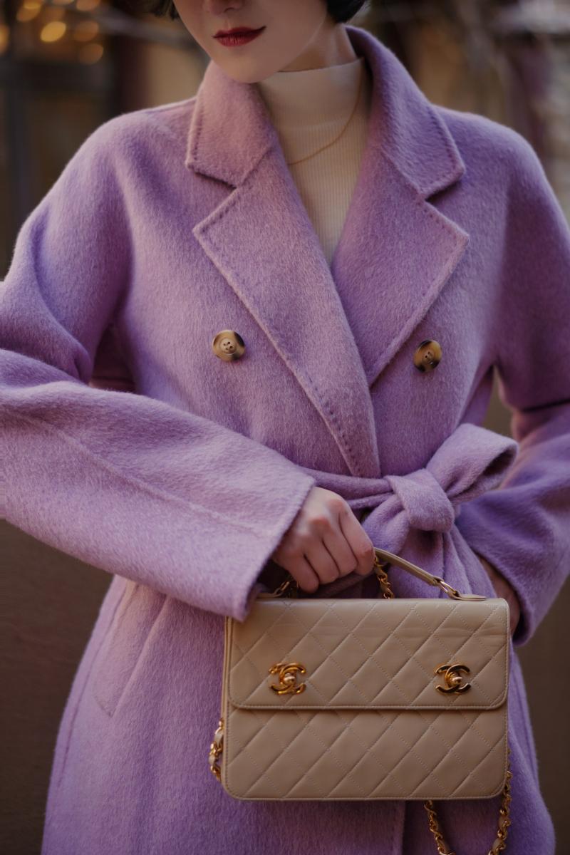 Purple lady long wool coat