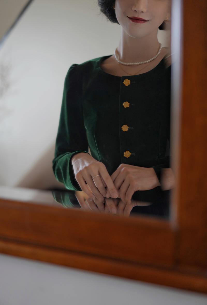 Ink Green Lady Velvet Short Jacket