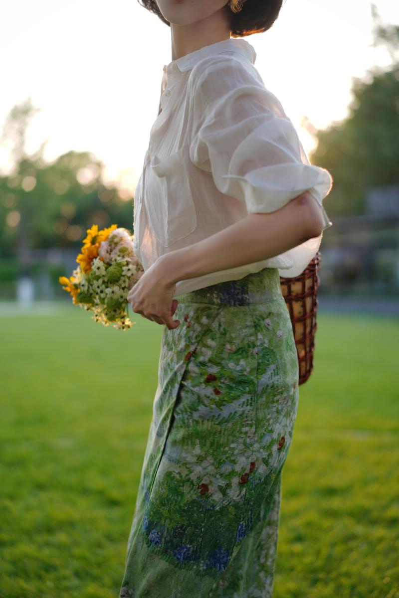 Garden oil painting wrap skirt