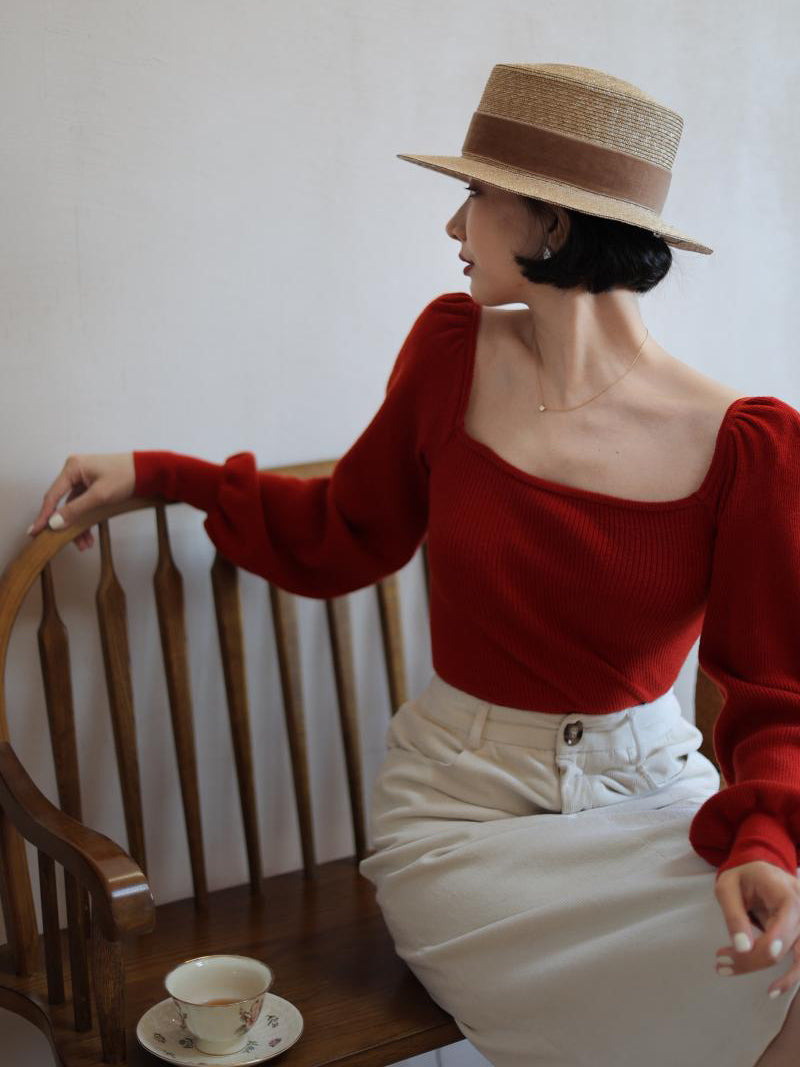 Crimson Lady Bishop Sleeve Knit