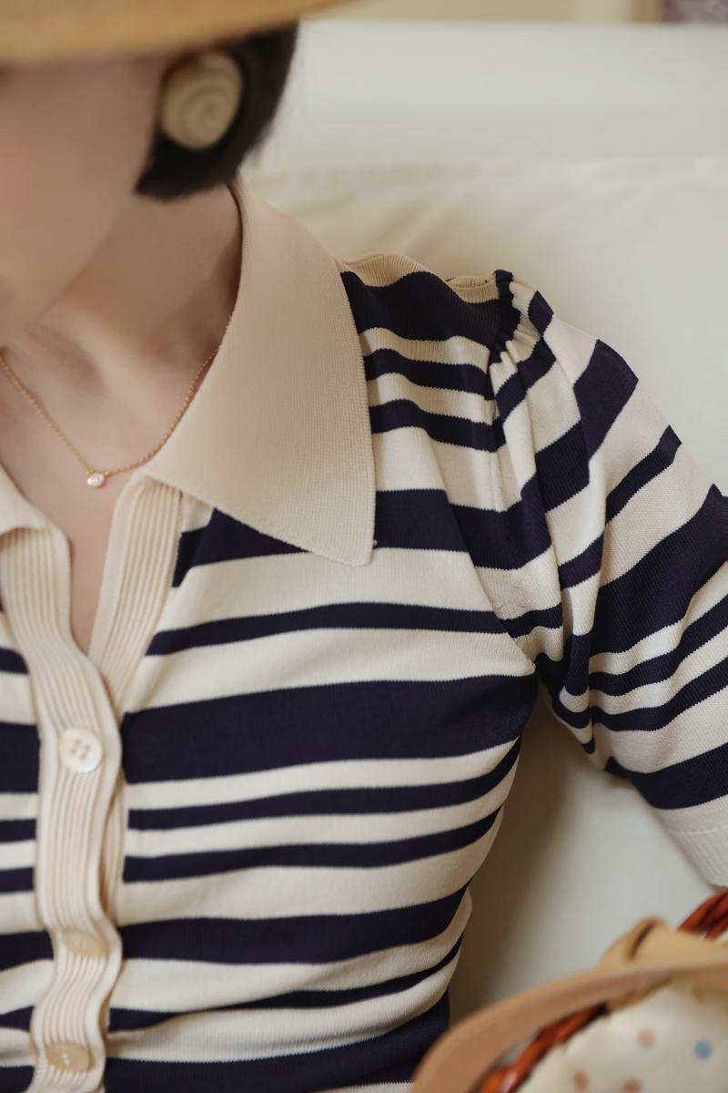 Deep striped polo knit dress