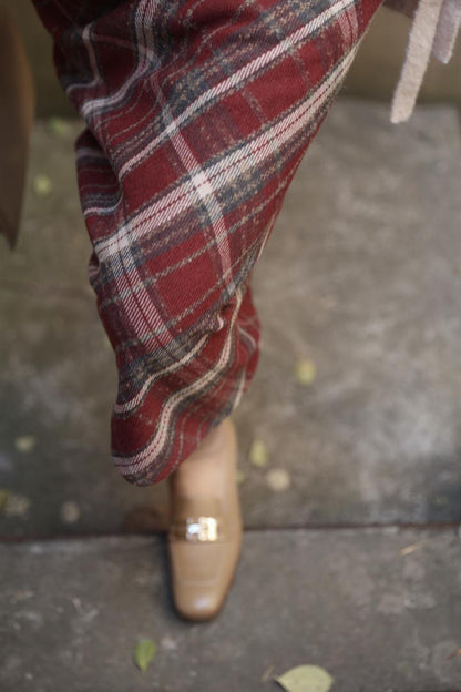 Crimson Diagonal Plaid Retro Skirt