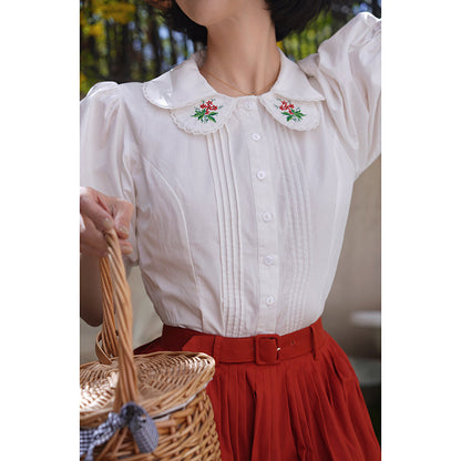 red bouquet medieval embroidery blouse