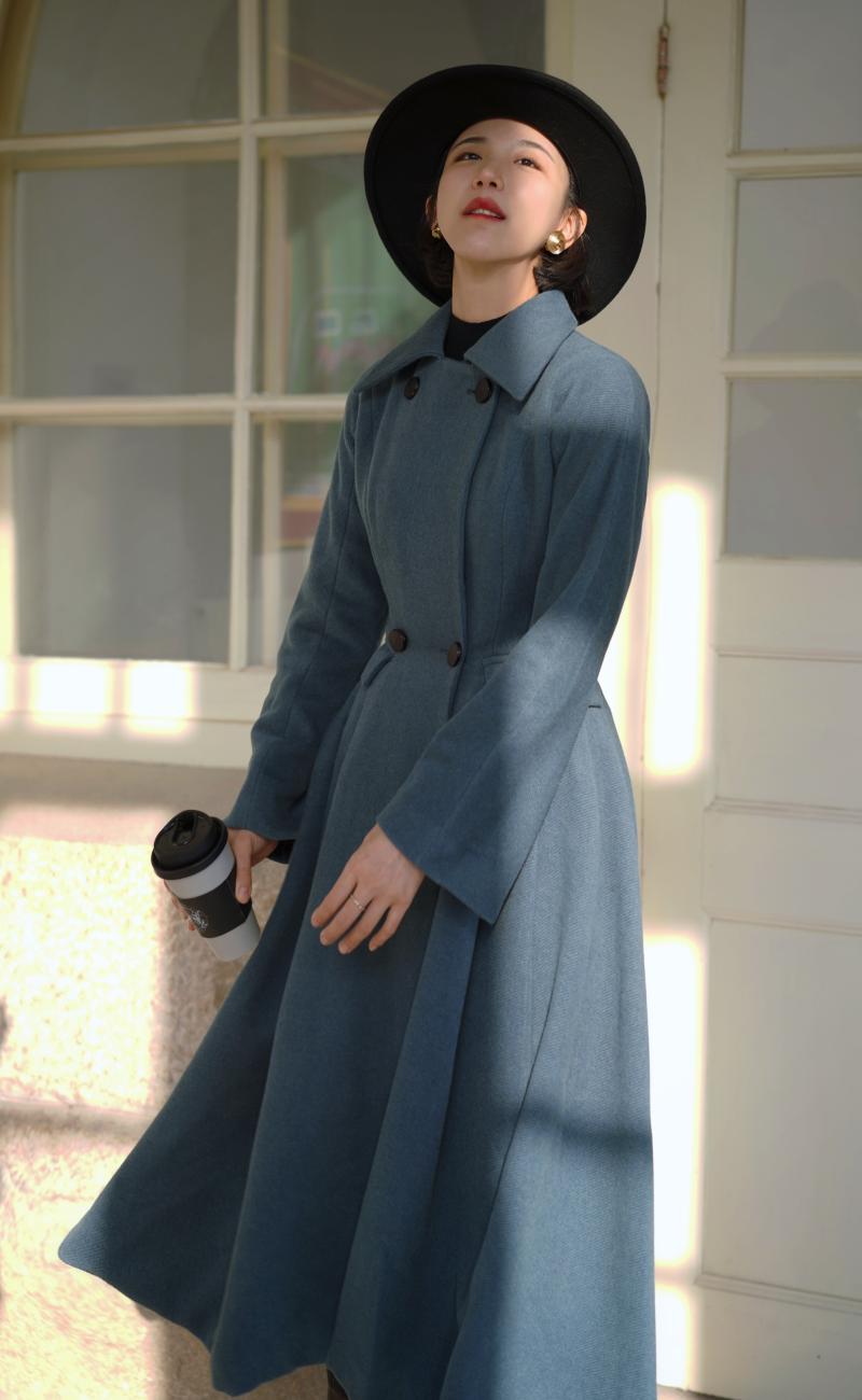 Gray Indigo Lady Classical Wool Coat