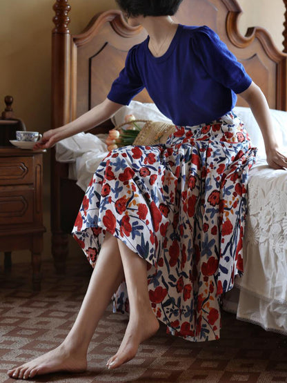 oil painting flower pattern hepburn skirt