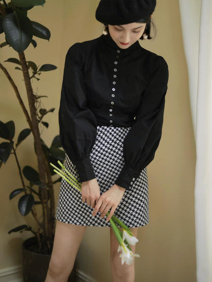 Houndstooth short tweed skirt