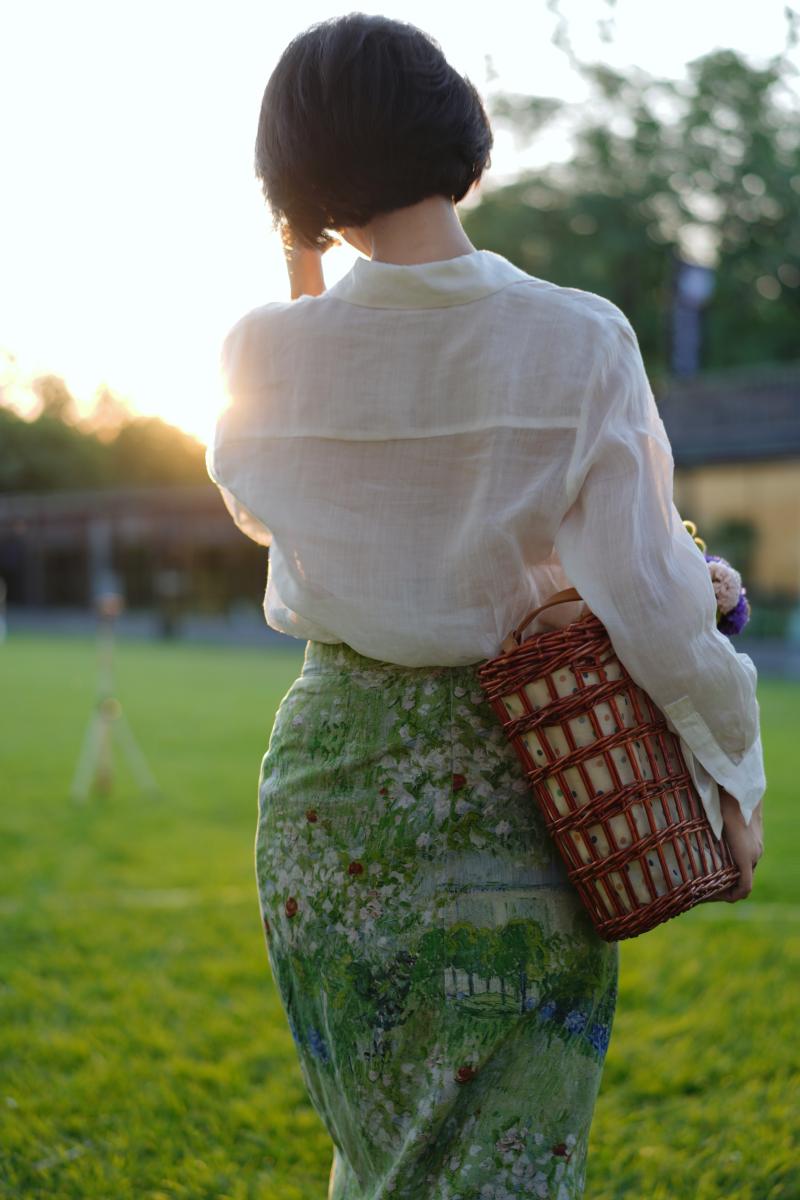 Garden oil painting wrap skirt