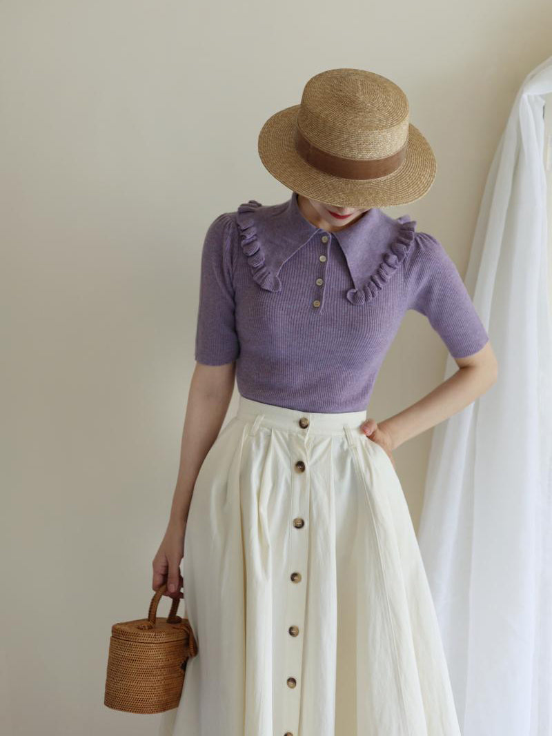 Modest Purple Lady Retro Knit Top