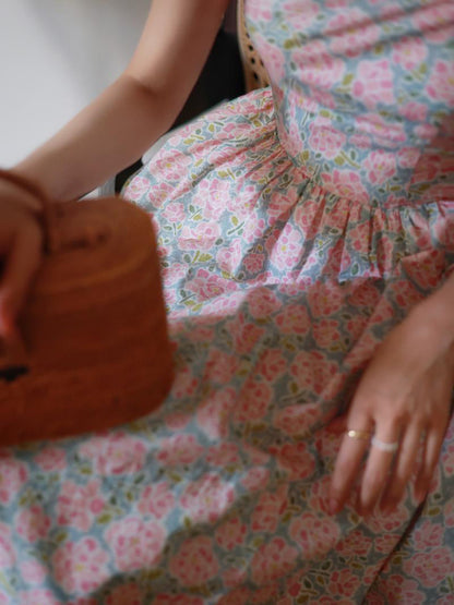 Baby Pink Flower Crowd Retro Camisole Dress