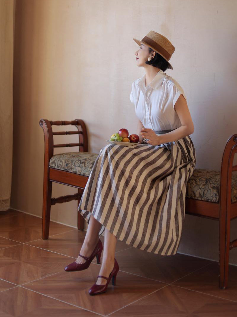 soot brown vertical striped hepburn skirt