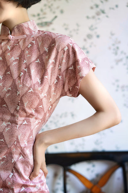 Pale crimson bird cheongsam dress