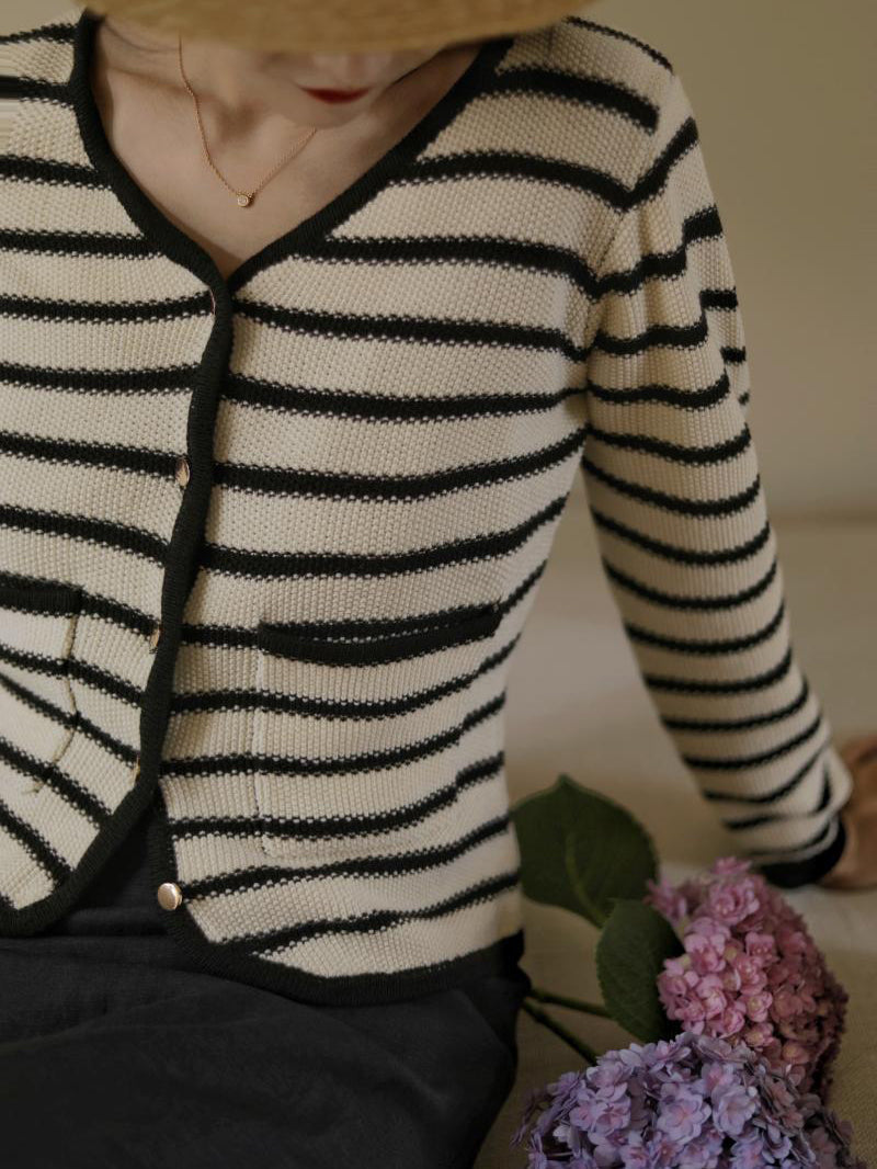 Black striped classic cardigan