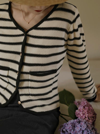 Black striped classic cardigan