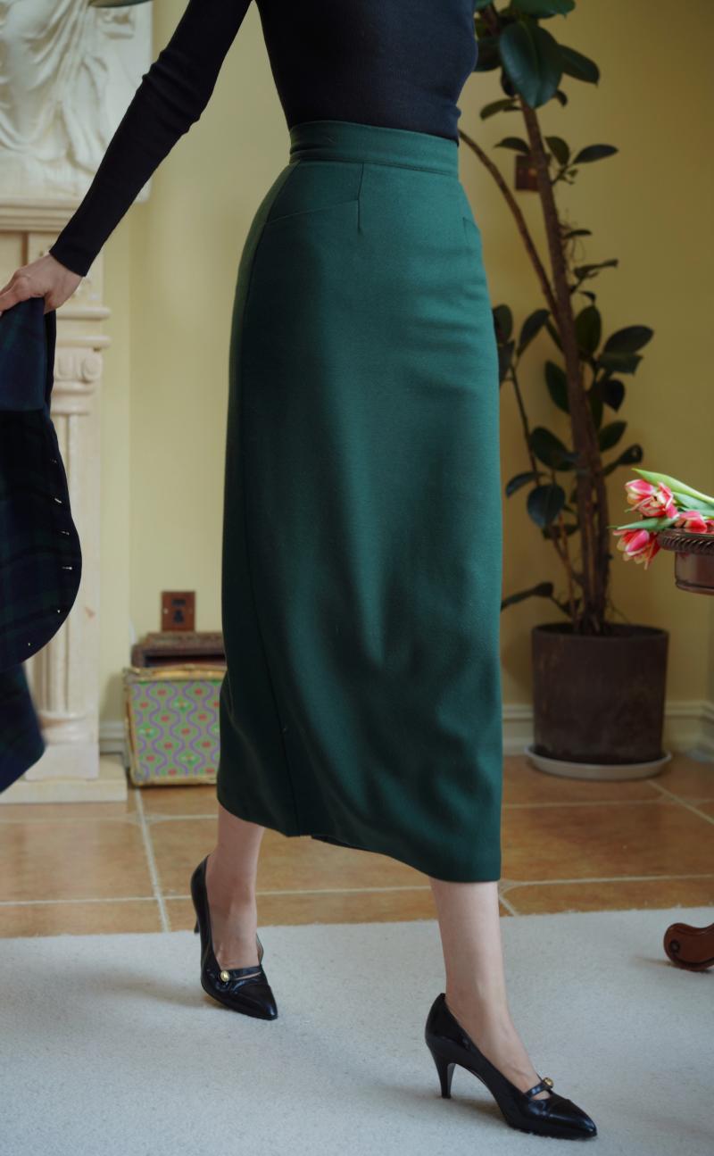 Dark Green Lady Tweed Tube Skirt