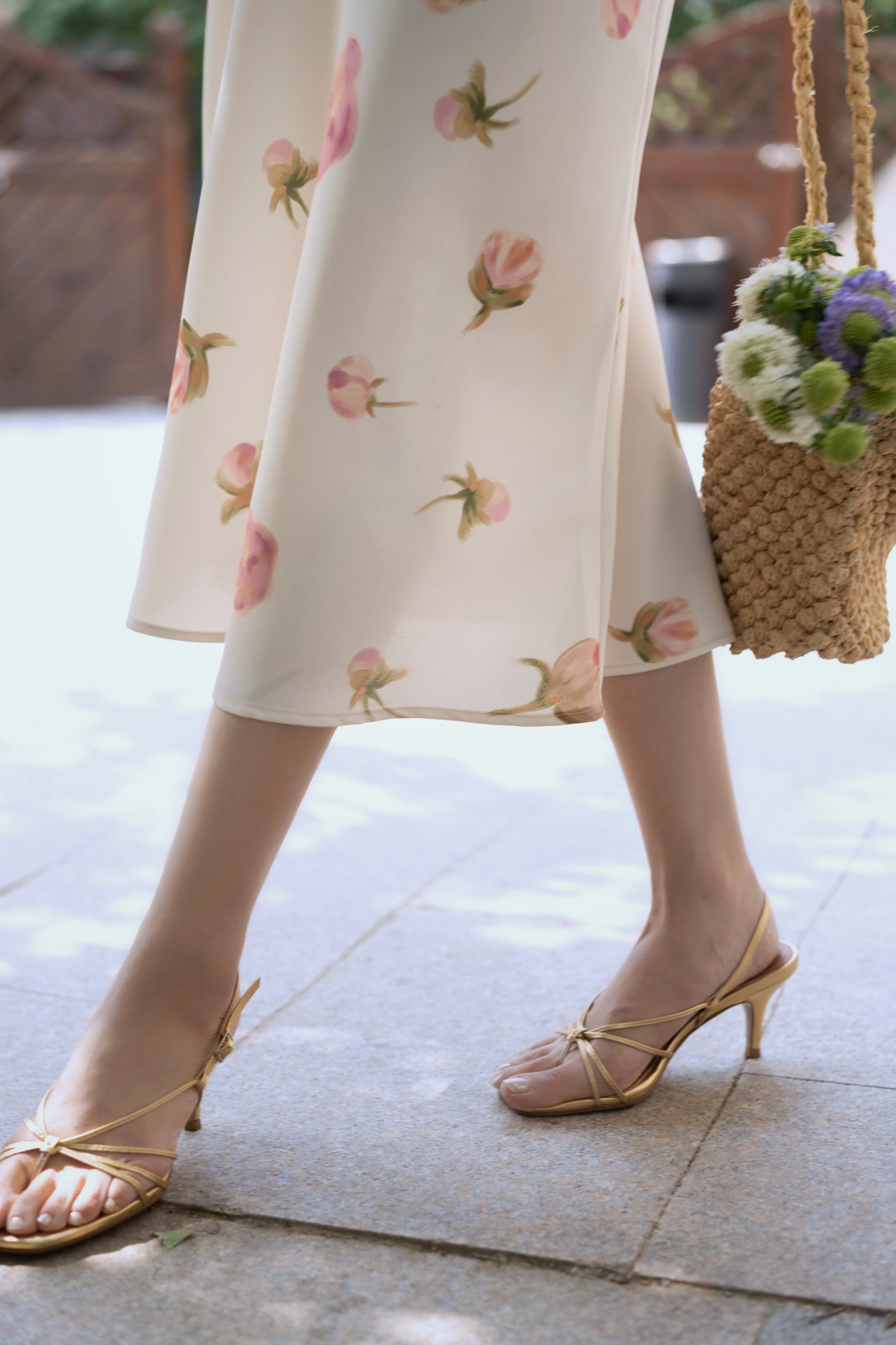 Light pink rose bud sleeveless long dress