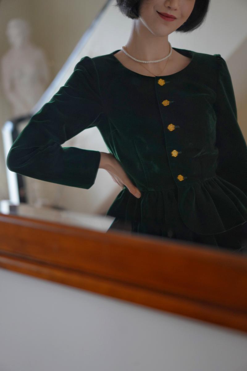 Ink Green Lady Velvet Short Jacket