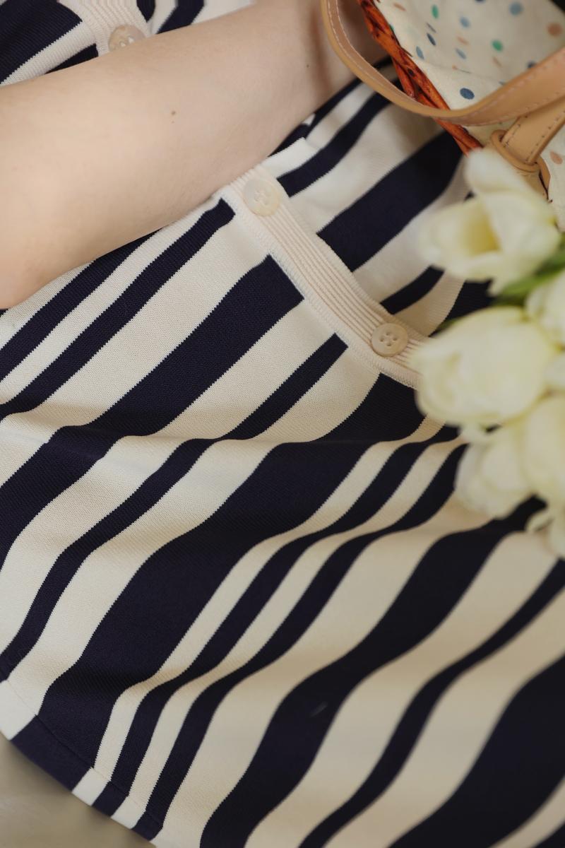 Deep striped polo knit dress