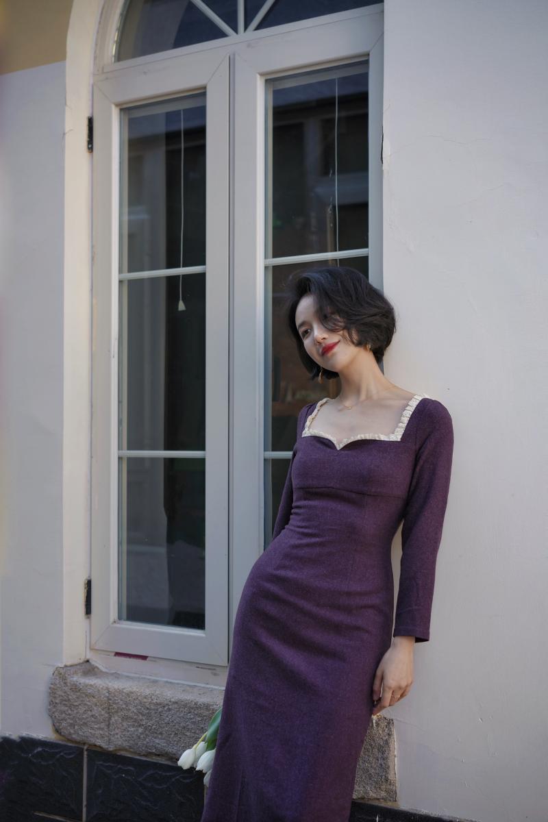 Purple navy lady classical dress