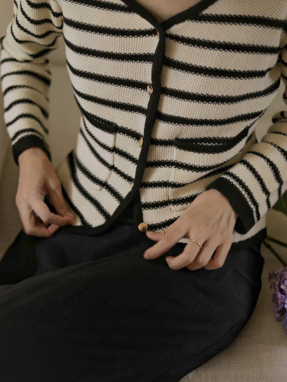 Black striped classic cardigan