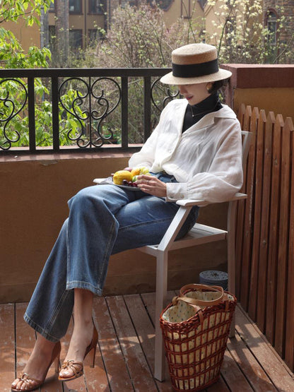 Lady White Linen Blouse