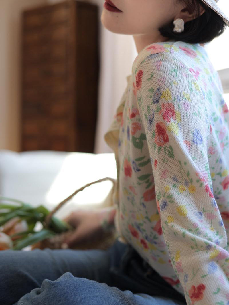 Watercolor flower knit cardigan