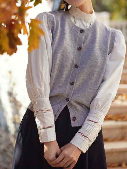 Pure white embroidery high neck blouse