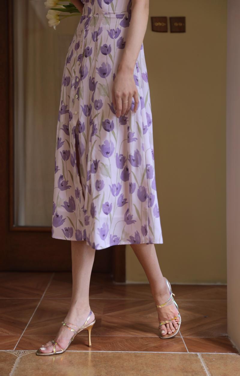 Light purple flower pattern retro dress