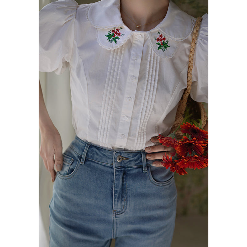 red bouquet medieval embroidery blouse