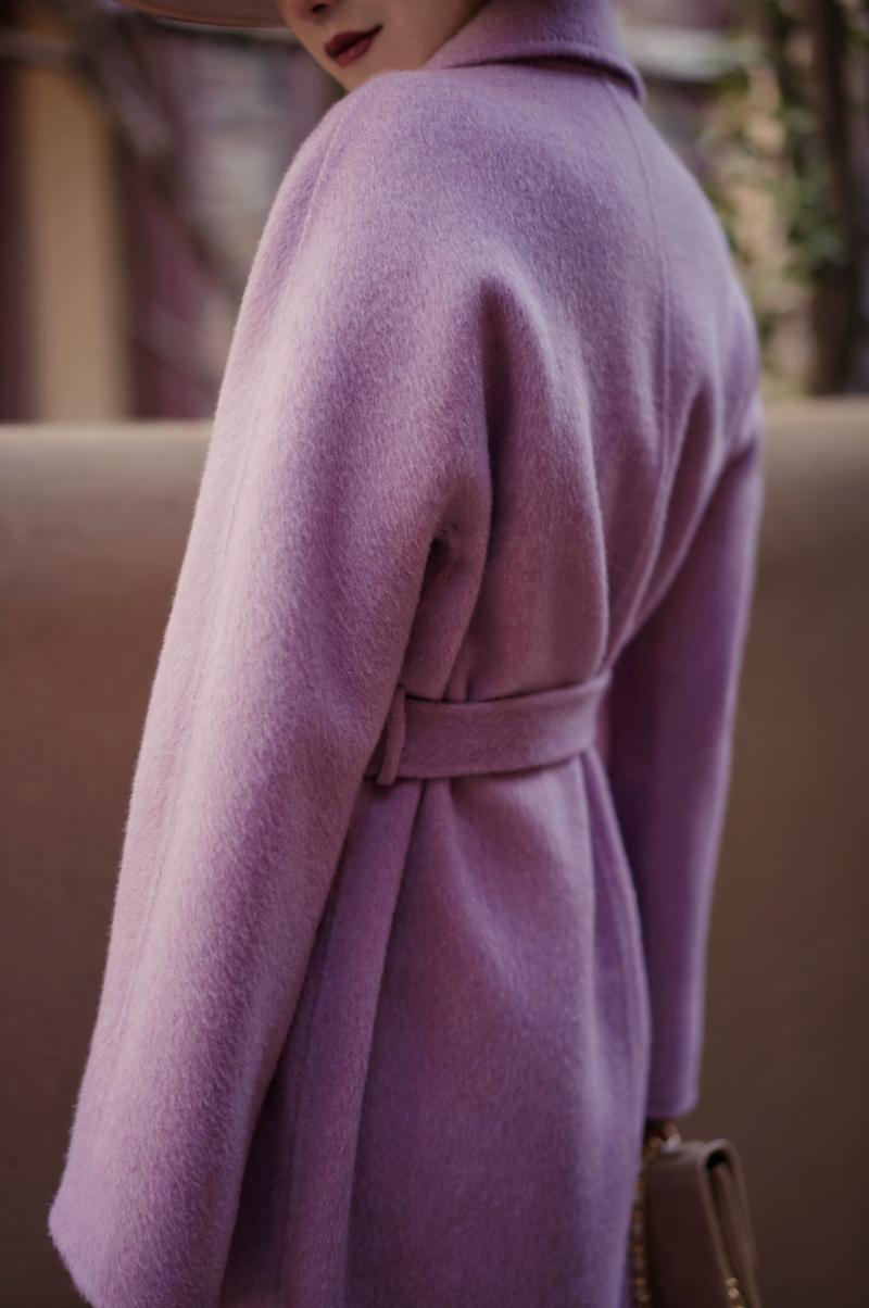 Purple lady long wool coat