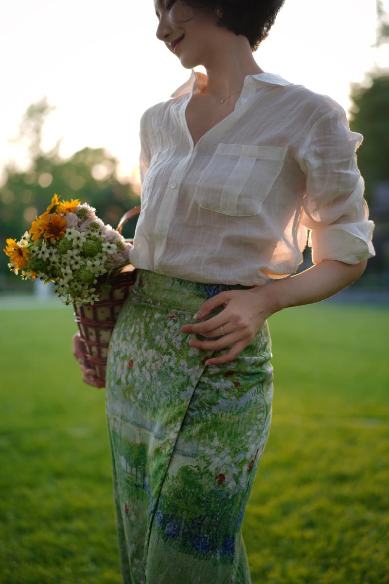 Garden oil painting wrap skirt