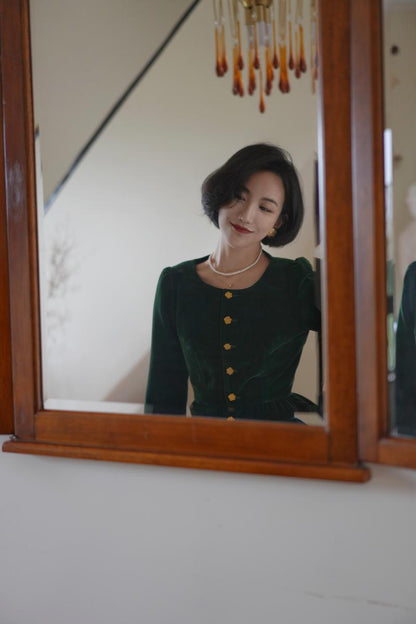 Ink Green Lady Velvet Short Jacket