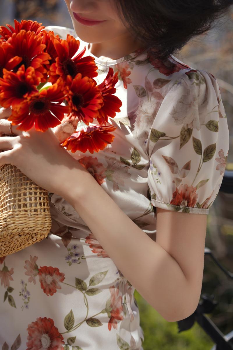 Flower watercolor pencil dress