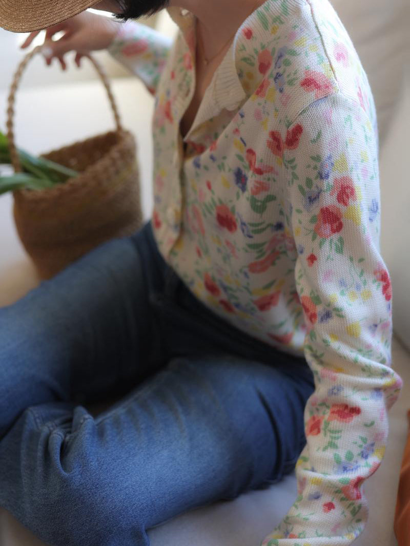 Watercolor flower knit cardigan