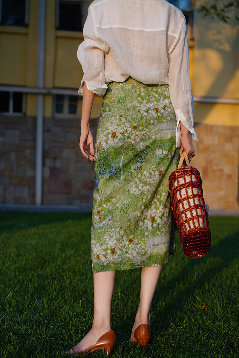 Garden oil painting wrap skirt