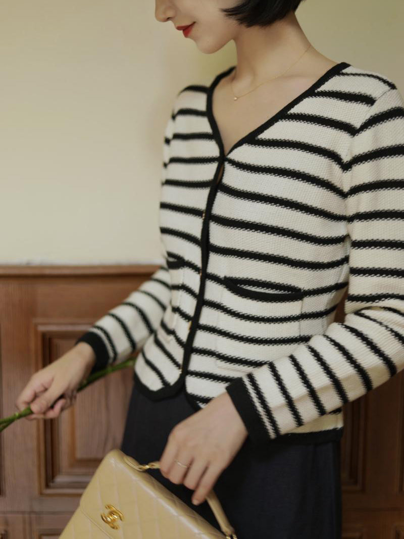 Black striped classic cardigan