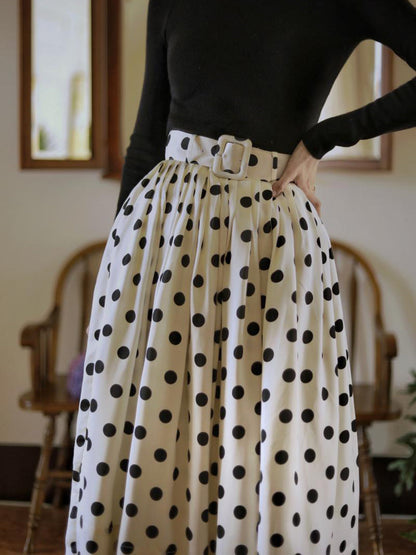 Polka Dot Pattern Umbrella Skirt of White Lady