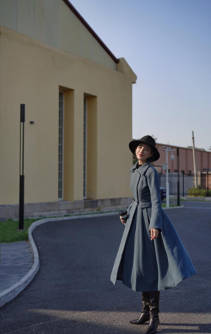 Gray Indigo Lady Classical Wool Coat