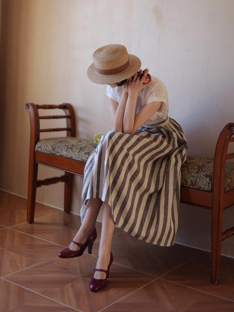 soot brown vertical striped hepburn skirt