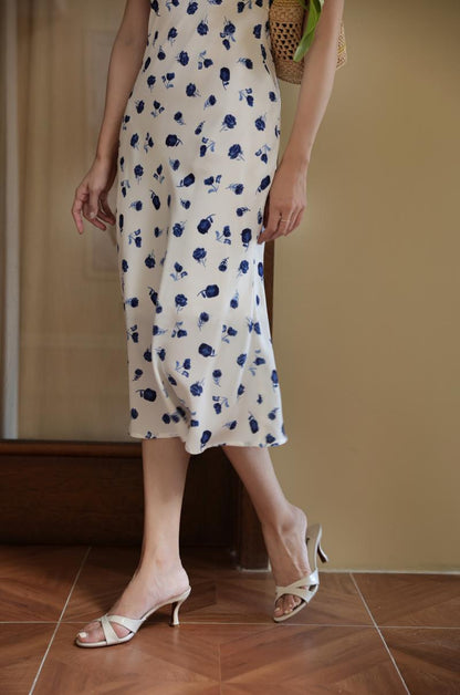 Ultramarine Rose Pattern Retro Dress