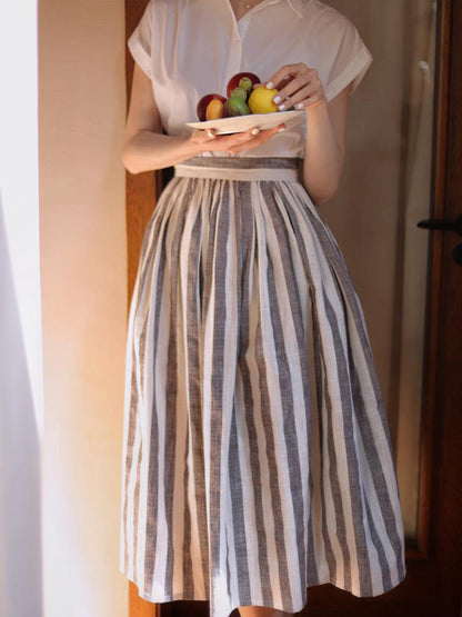 soot brown vertical striped hepburn skirt