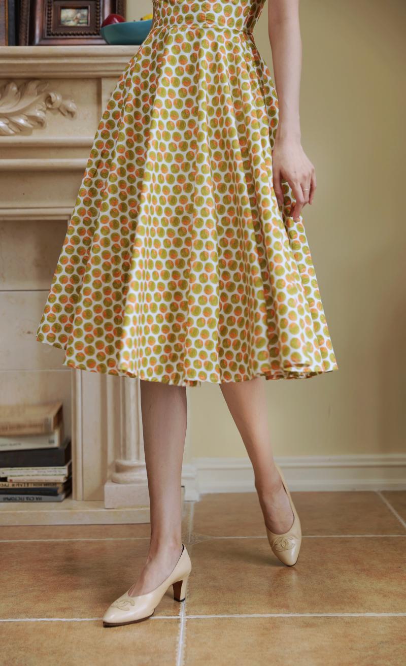 Yellow green orange polka dot pattern classical dress