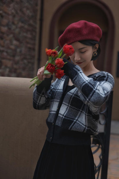 plaid retro sweater and cardigan