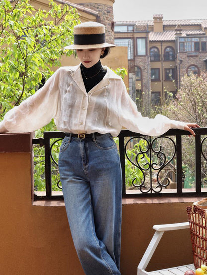 Lady White Linen Blouse