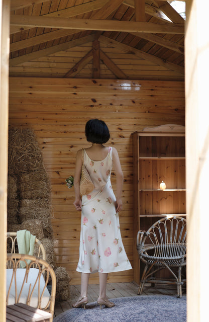 Light pink rose bud sleeveless long dress