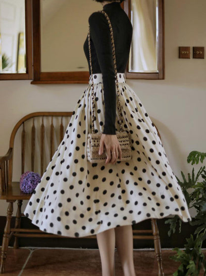 Polka Dot Pattern Umbrella Skirt of White Lady