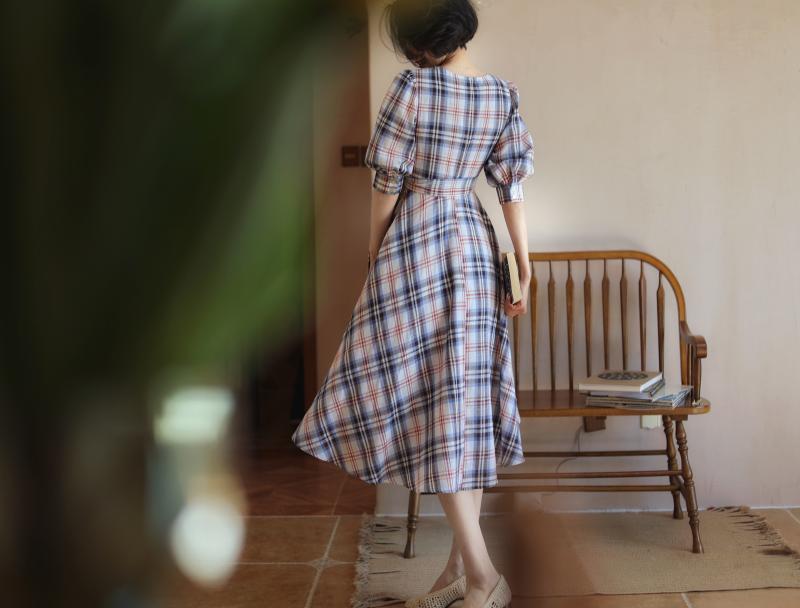 Indigo red plaid retro dress