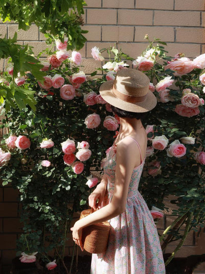 Baby Pink Flower Crowd Retro Camisole Dress